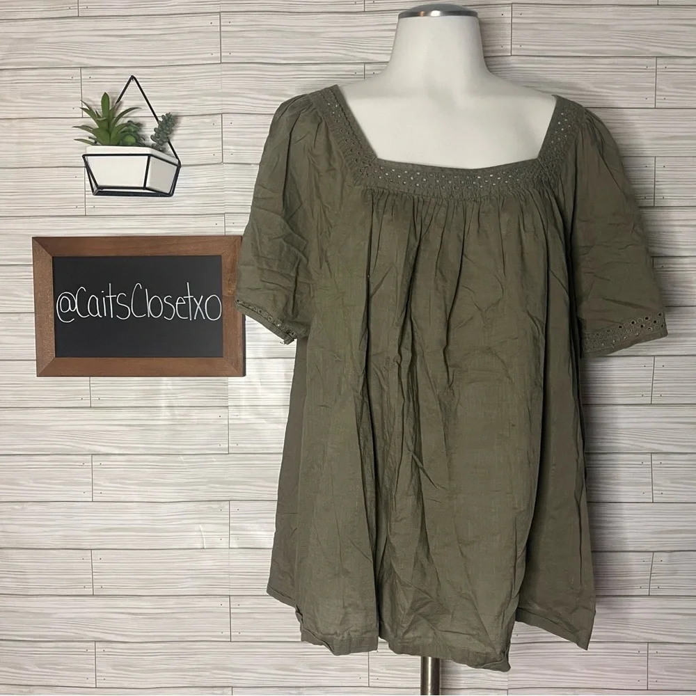 Sonoma Olive Green Square Neck Peasant Top - Picture 1 of 6